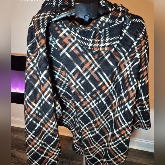 Talbots Plaid Wool Blend Buckle Poncho Wrap OS - Picture 4 of 5